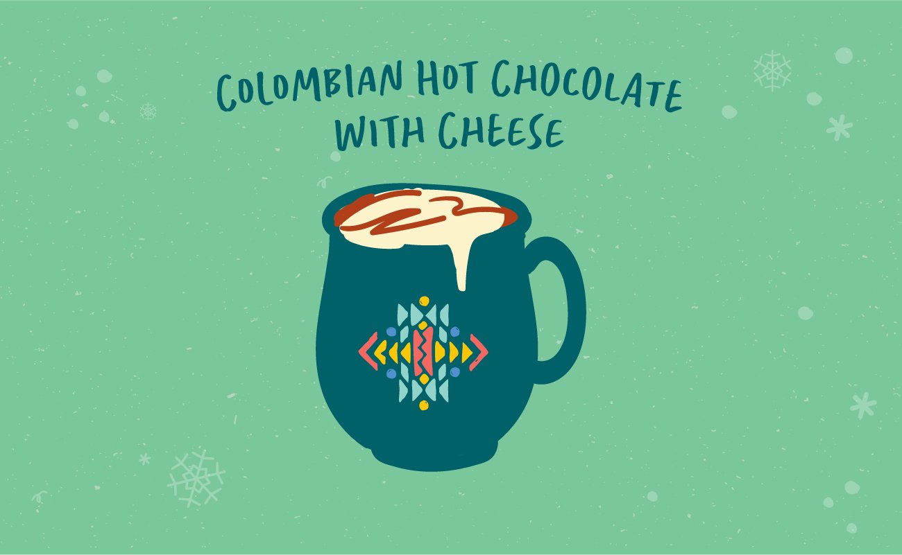 Illustrated graphic of Colombian hot chocolate with Cheese