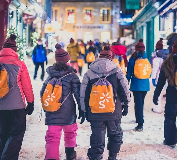 quebec kids walking in snow