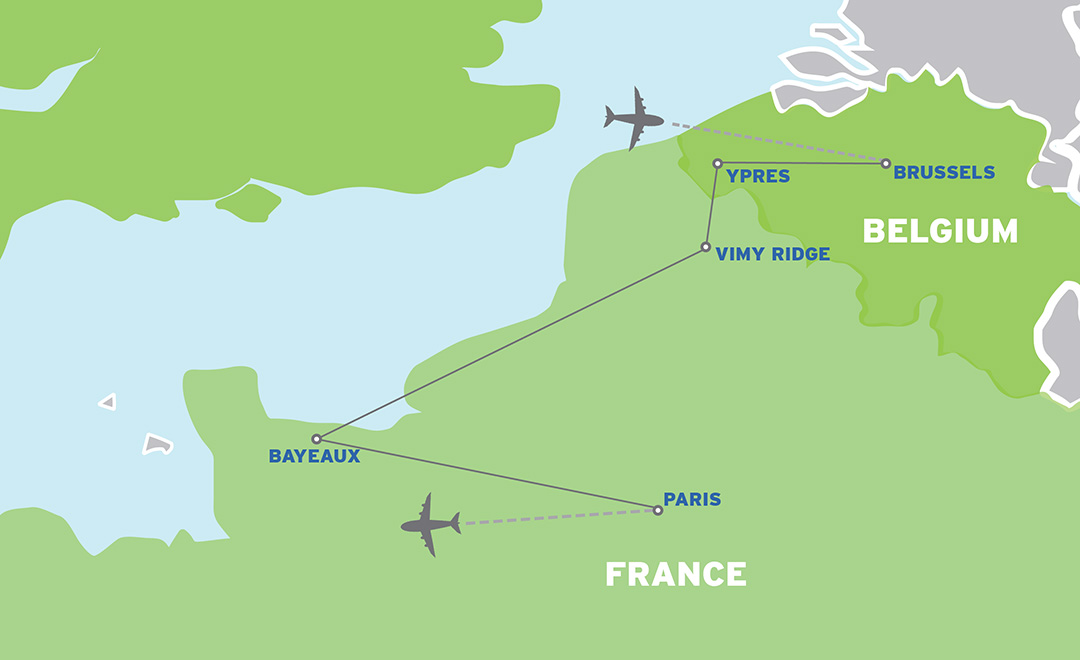 Belgium & France: Student Battlefield Trip map