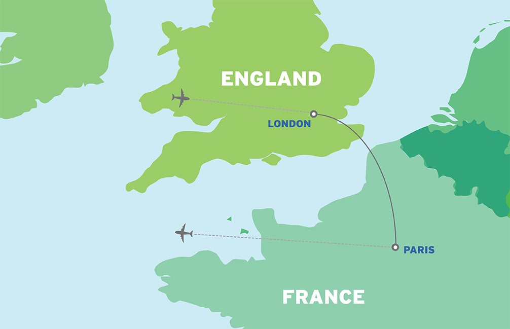 London & Paris: Economical Student Trip map