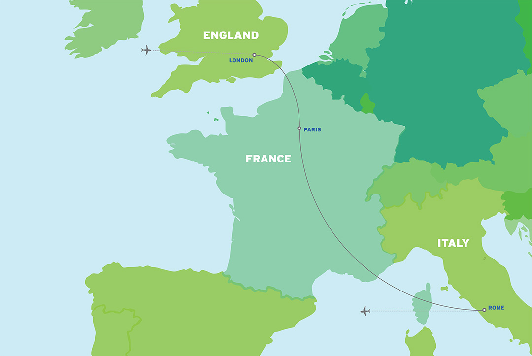 London, Paris & Rome: European Student Tour map