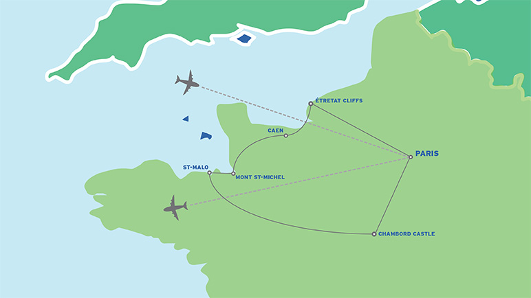 Normandy, Loire & Paris: European Student Tour map