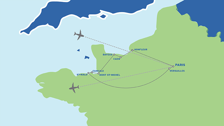 Paris & Normandy: Student Battlefield Trip map