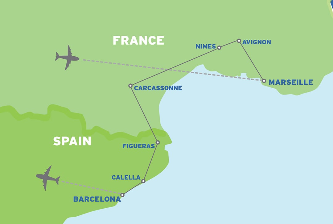 South of France & Barcelona: European Student Trip map